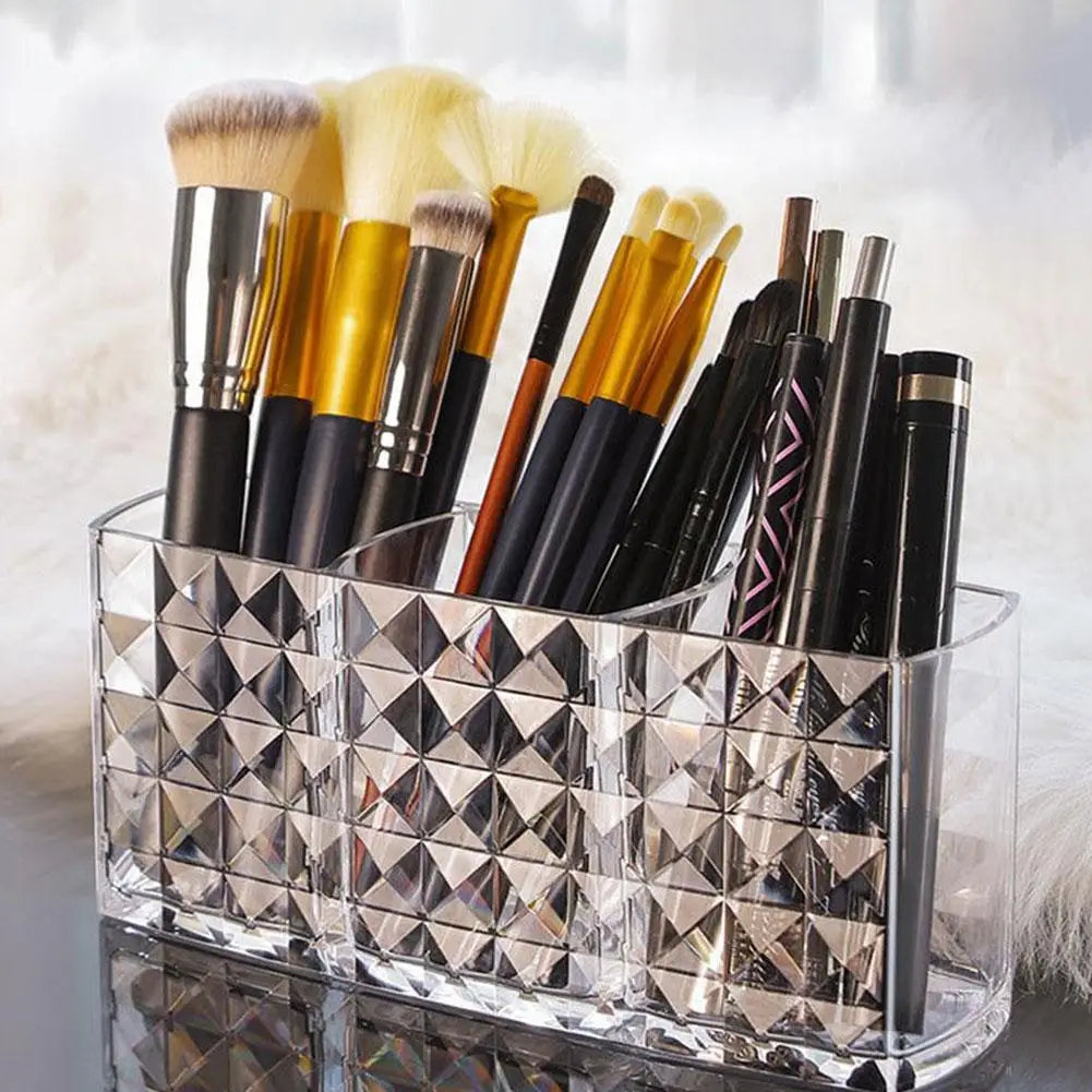 3 Slots Makeup Brush Holder Organizer Cosmetic Storage Box Lipstick Qme