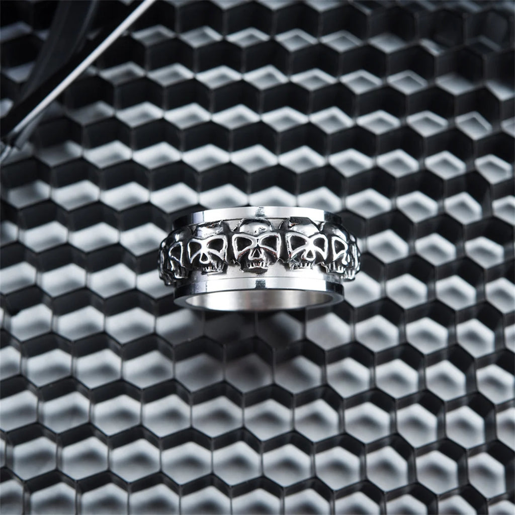 Rotatable Punk Stainless Steel Men Hip Hop Y2k Statement Skull Ring Silver Color Fashion Gothic Jewelry Rings Women Boys Qme