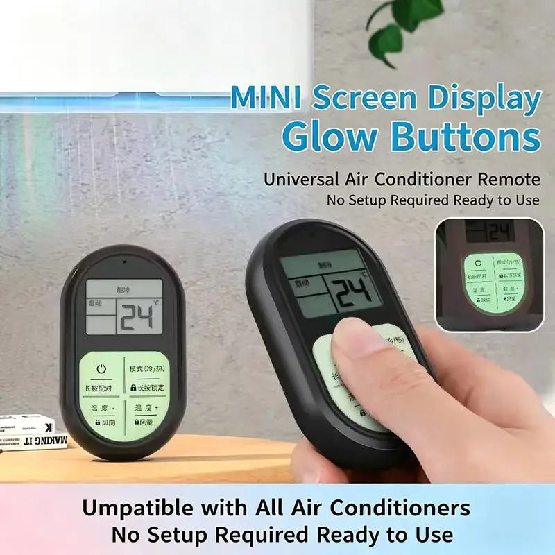Mini Portable Universal AC Remote Control Glow Buttons LCD Display Qme