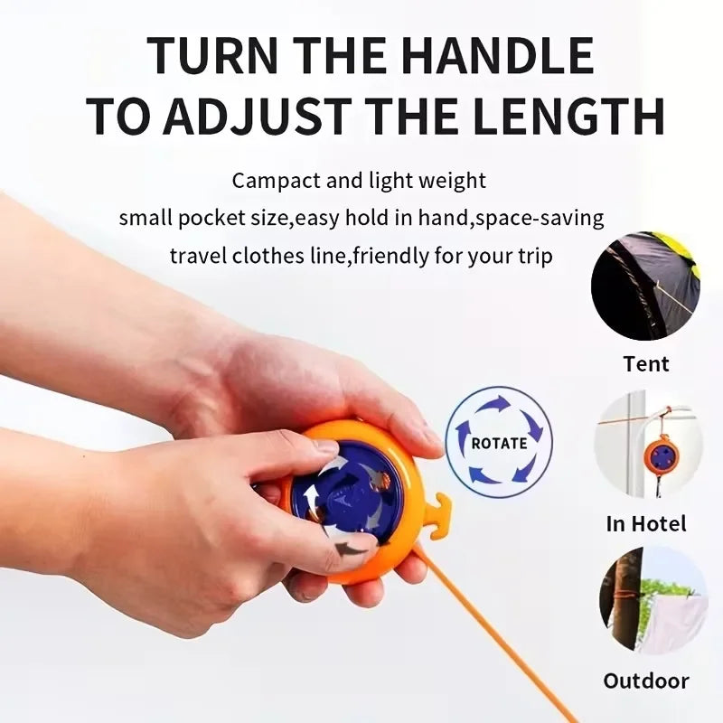 33ft Portable Travel Clothesline Adjustable Clips Hotel Camping Qme