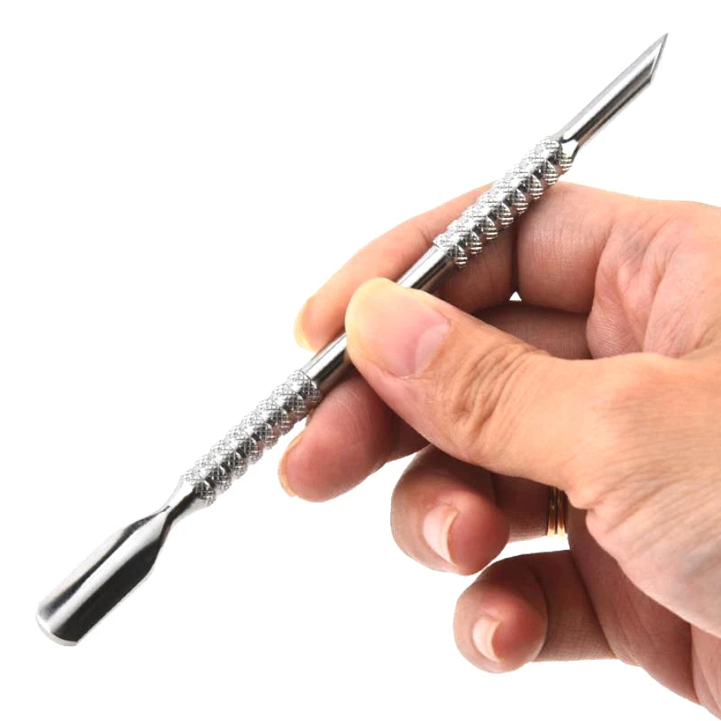 Stainless Steel Cuticle Pusher Dual Sided Shaped Double Ended Ingrown Qme