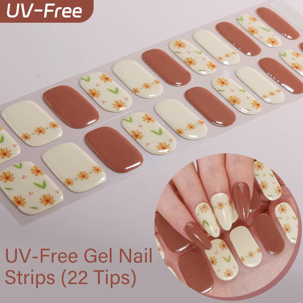 22Tips French Red Heart Kiss UV-Free Gel Nail Stickers Glitter Flower