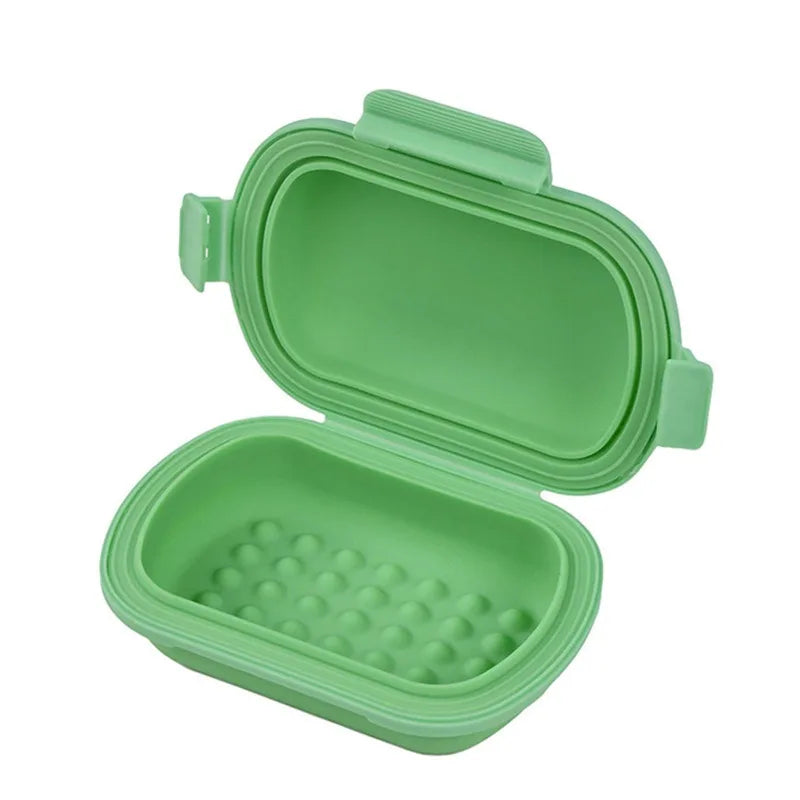 Travel Portable Flip Soap Dish Lid-leak Proof Bar Container Fold Flat Qme Green