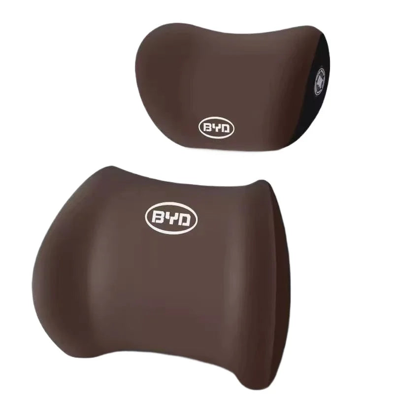 Car Seat Cushion Headrest BYD Models- Memory Foam Lumbar Support Qme Brown