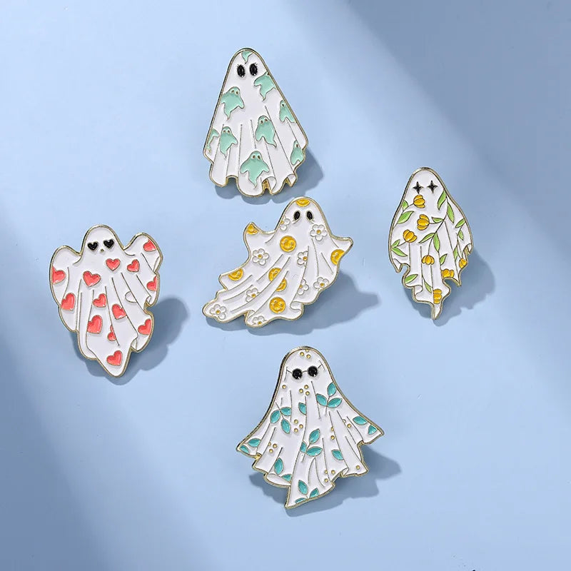 Ghost Enamel Pins Flower Punk Halloween Funny Cute Brooches Metal Badges Lapel Pin Women Kids Gifts Gothic Jewelry Wholesale Qme