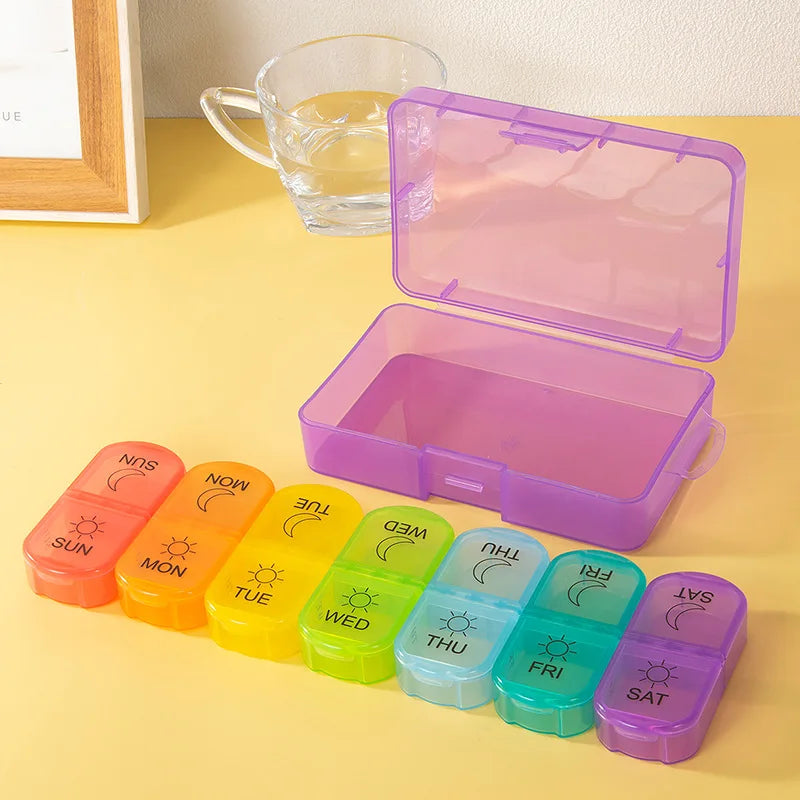 7 Days 14 Grids Pill Organizer Portable Weekly AM PM Medicine Case Qme