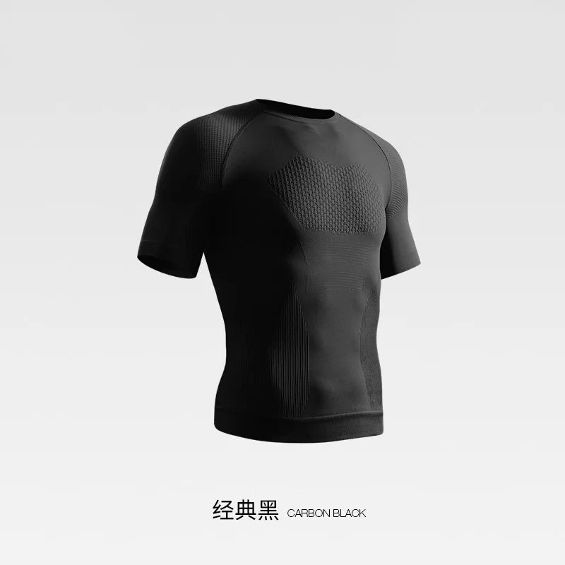 Men's Professional Fitness Seamless Short Sleeve Sports T-shirt Qme black M