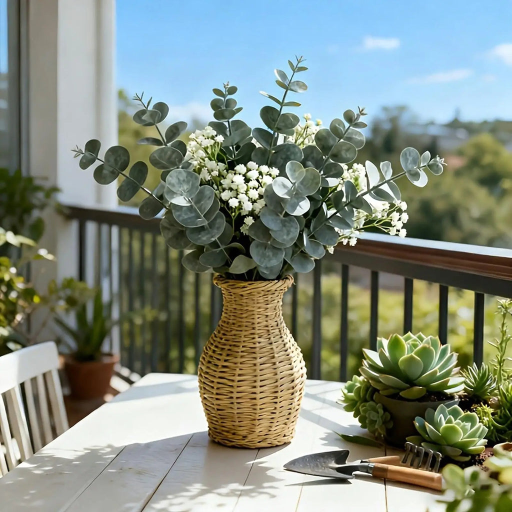 Artificial Eucalyptus Stems Faux UV Resistant Eucalyptus Leaves Fake Greenery Branches for Indoor Outdoor for Wreath Garland Qme