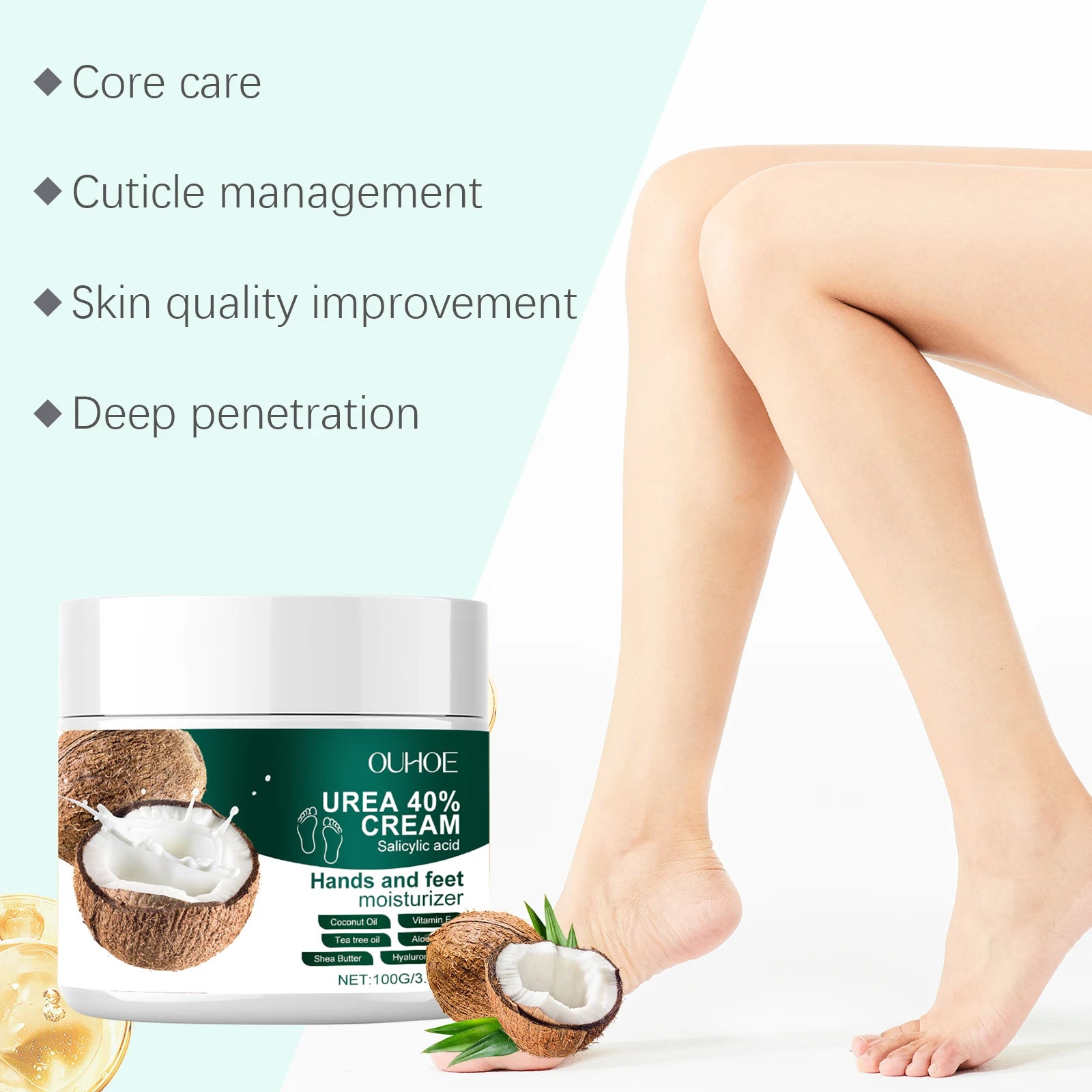 Urea 40% Cream Salicylic Acid Hand Foot Cream for Cracked Heels & Dry Skin Moisturizing Hydrating Callus Remover Smooth Skin Qme