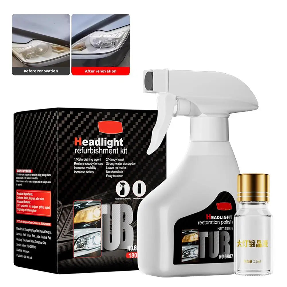 Headlights Cleaner Car Lights Cleaner Coating Spray Hydrophobic 180ml Polishing Anti-Fog Compound For Auto Detailing Windshield Qme