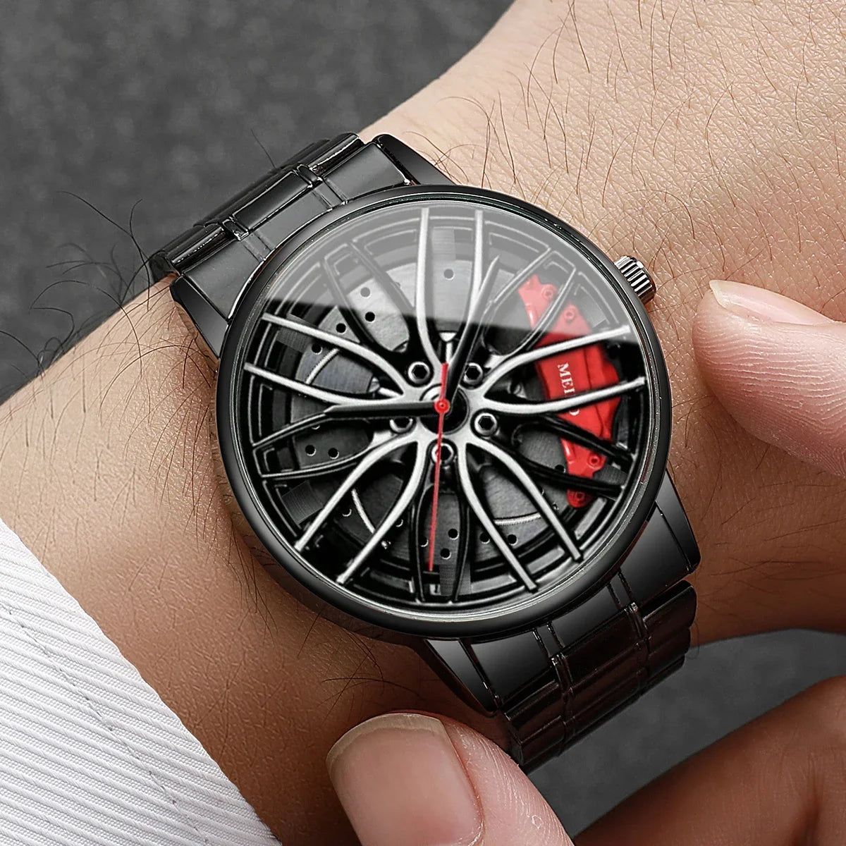 4 Pcs Fashion Men's Sports Watches 3d Car Wheel Stainless Steel Band Men's Wrist Watch Quartz Watch Set Homo Watch (Without Box) Qme 4