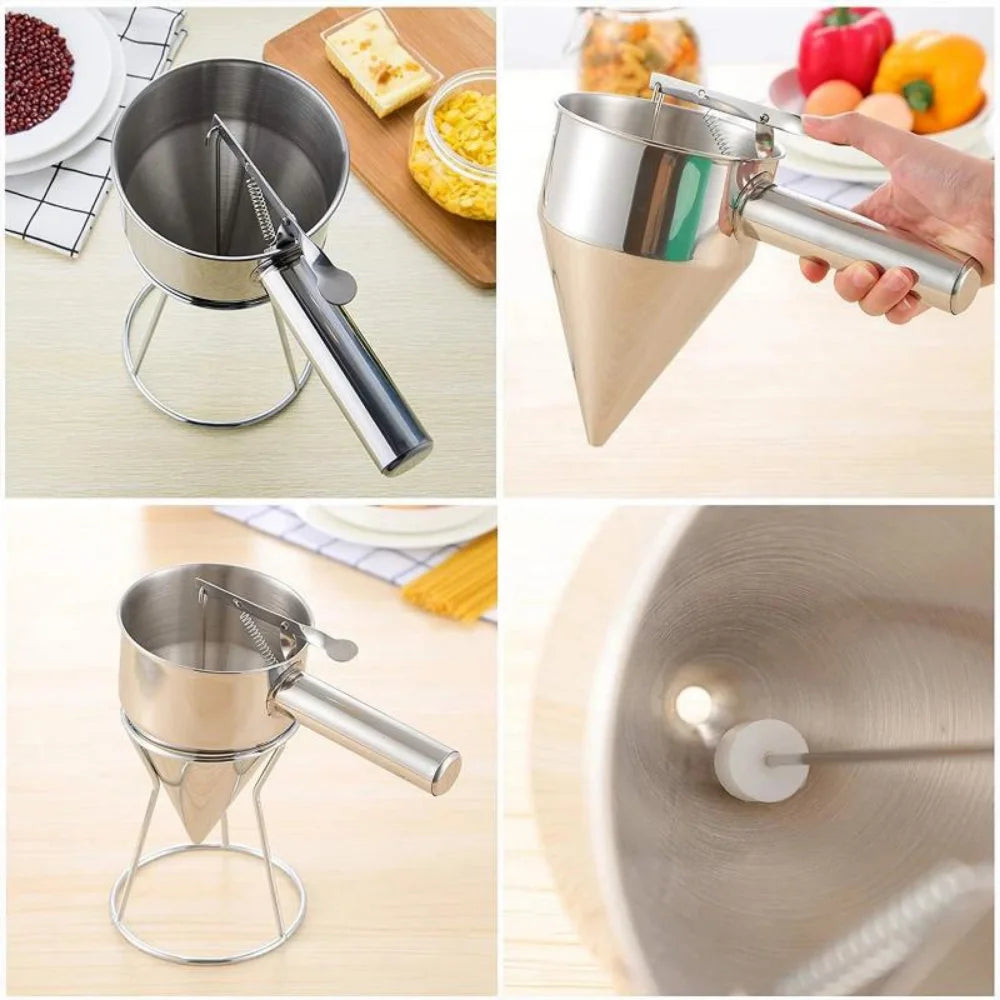 600 Oil Bucket Holder Stainless Steel Funnel Dispenser Cupcake Qme