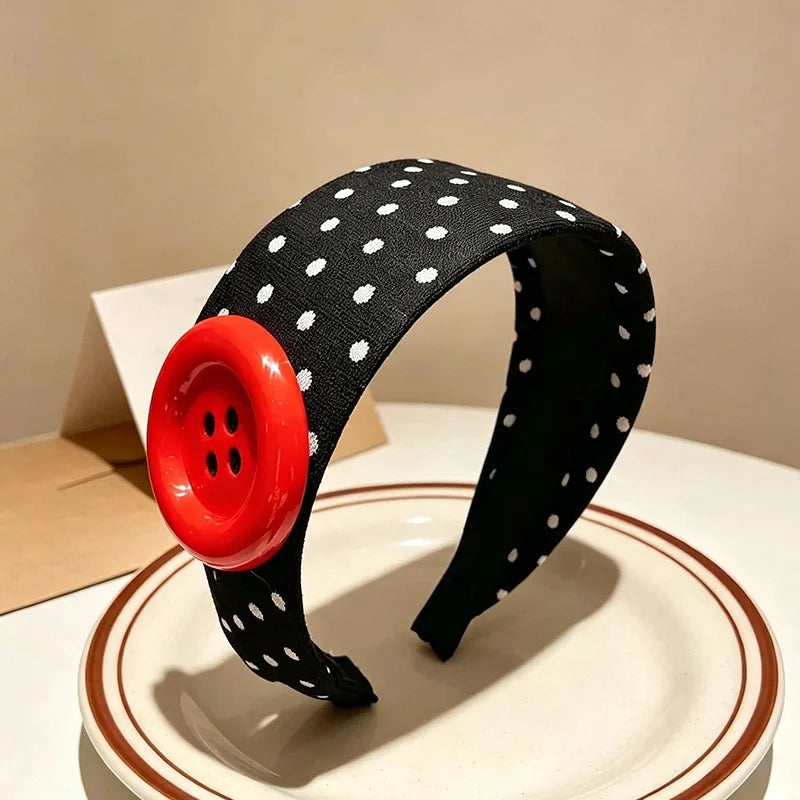 Dopamine Large Button Wave Dot Elasticity Headband Fashion INS Style Elastic Headband Sports Fitness Sweat-absorbent Hairbands Qme Black Red