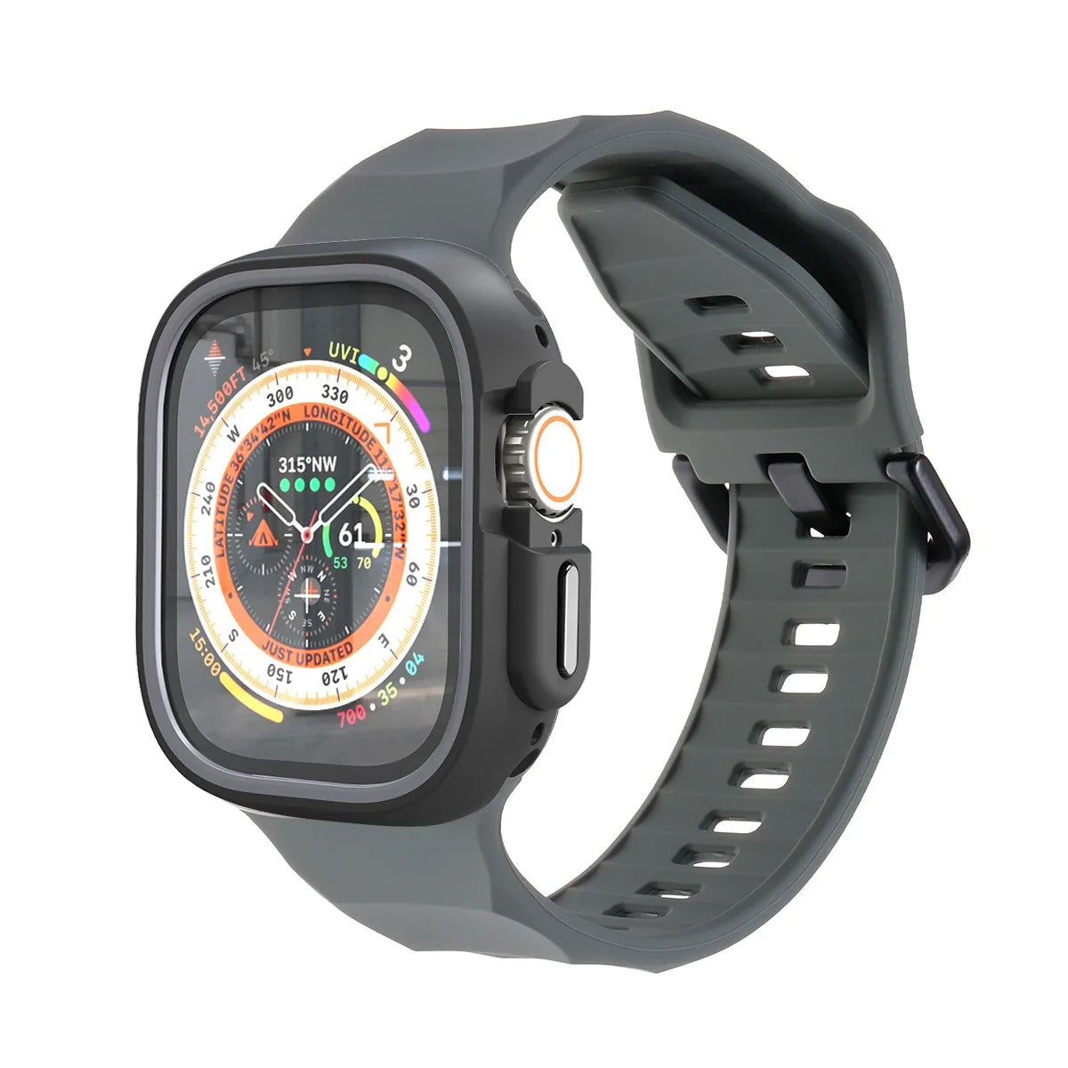 Silicone Sport Strap+Case for apple watch 9 8 7 6 SE 5 Ultra 2 Belt Bracelet Iwatch Series 49mm 45mm 41mm 44mm Protective Cover Qme Gray DarkH 44mm Series SE 456