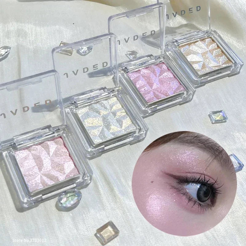 Diamond Highlighter Powder Palette Clear Brighten Face Contour Polarized Pink Glitter Eye Makeup HighGloss Pearl Shiny Eyeshadow Qme