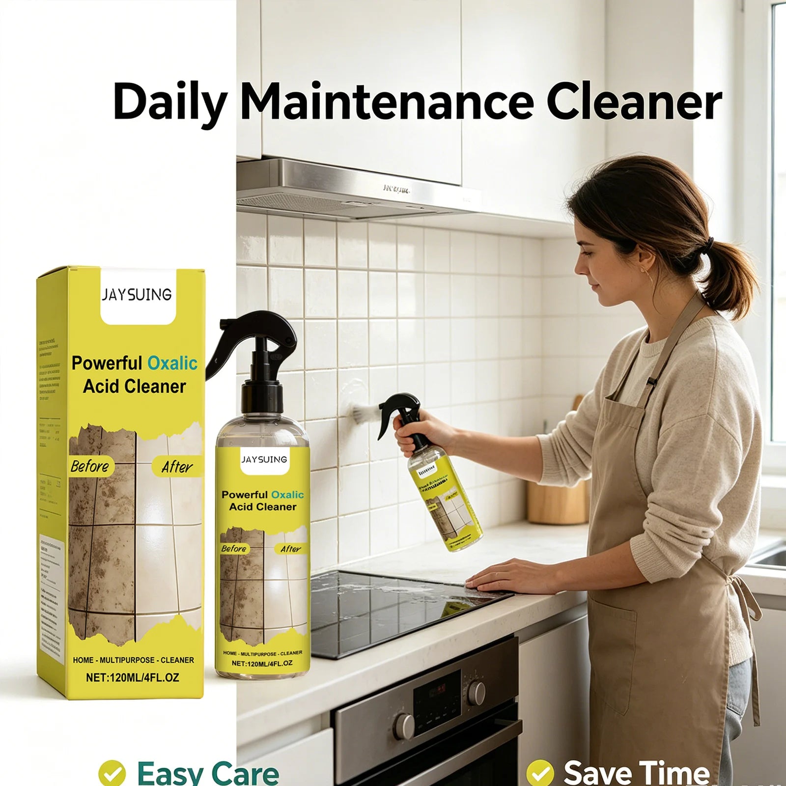 Jaysuing Powerful Oxalic Acid Cleaning Spray Remove Limescale & Stain Reduce Sediment Easy to Use Multi-purpose Bathroom Cleaner Qme