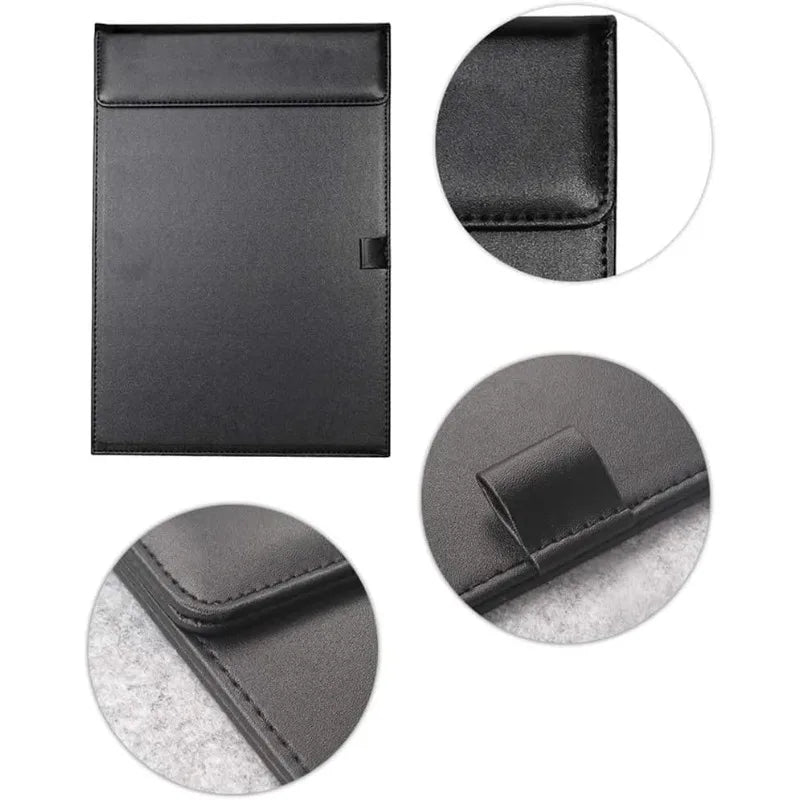 A4 Clipboard Folder Work PU Leather File Clip Document Holder Qme