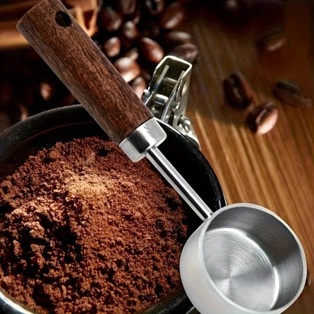 Wooden Coffee Scoop Stainless Steel Long Handle Measuring Spoon Qme