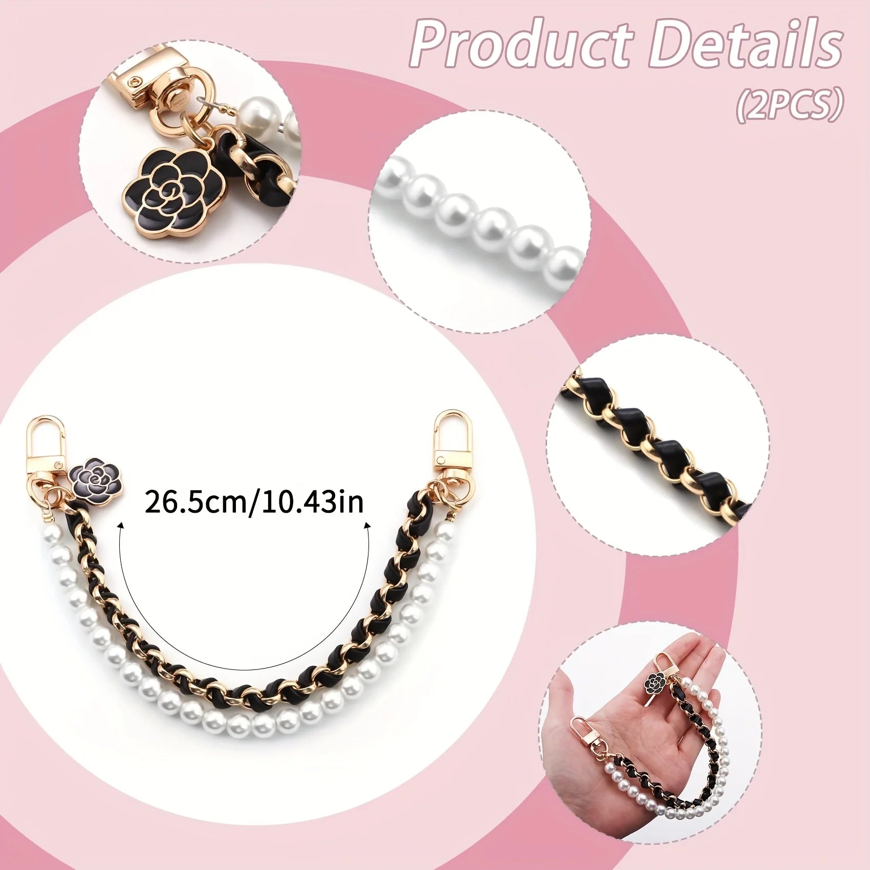 Pearl Purse Extender Chain Bag Imitation Pearl Short Handle Replacement Bag Chain Strap for Handbags Decoration Qme