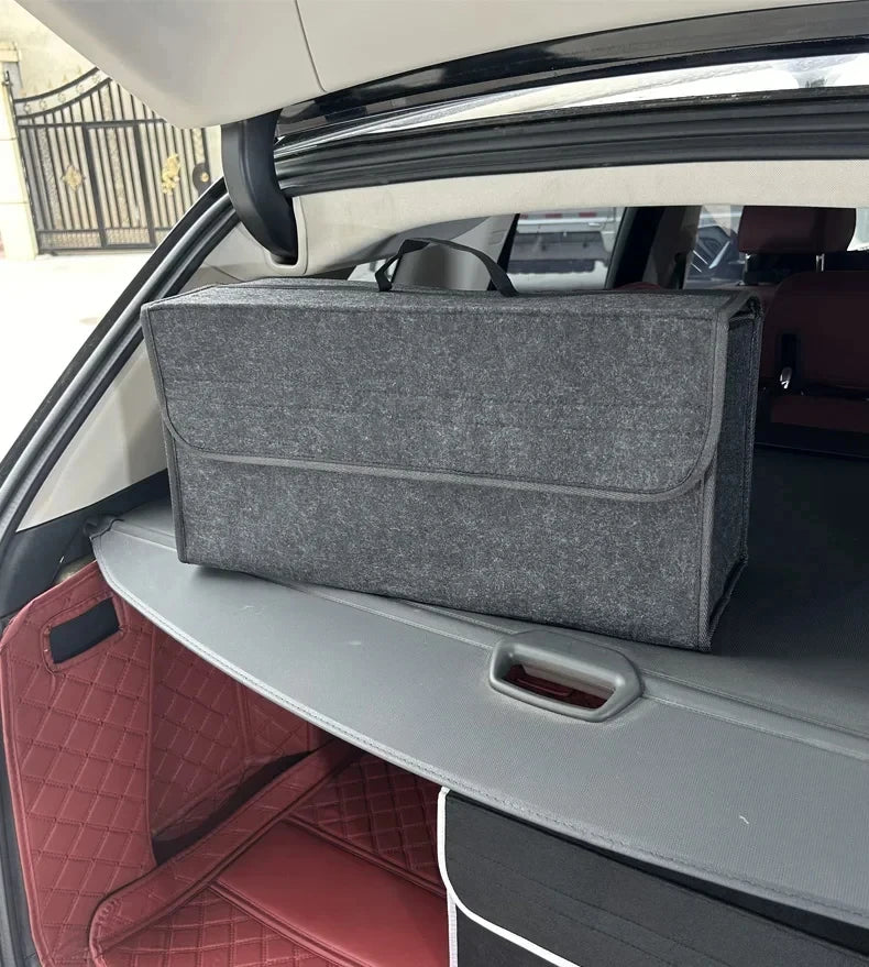 Car Trunk Soft Felt Storage Box - Large Capacity Anti-Slip Compartment Organizer Auto Boot Tidy Storage Accessories Qme