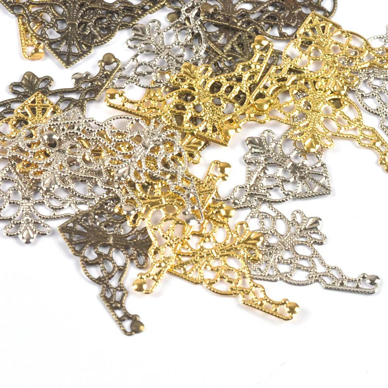 20Pcs 3 Color Antique Corner Protector Filigree Wraps Metal Crafts Box Connectors For Jewelry Findings Scrapbook DIY Home Decor Qme