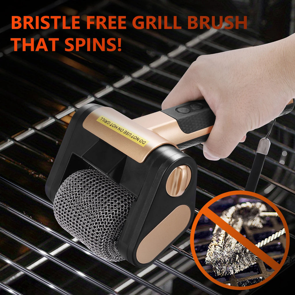 Bristle-Free Rotating Grill Brush Rechargeable Stainless Steel Grill Brush 350 RPM Rotating Dishwasher Brush Outdoor BBQ Tools Qme