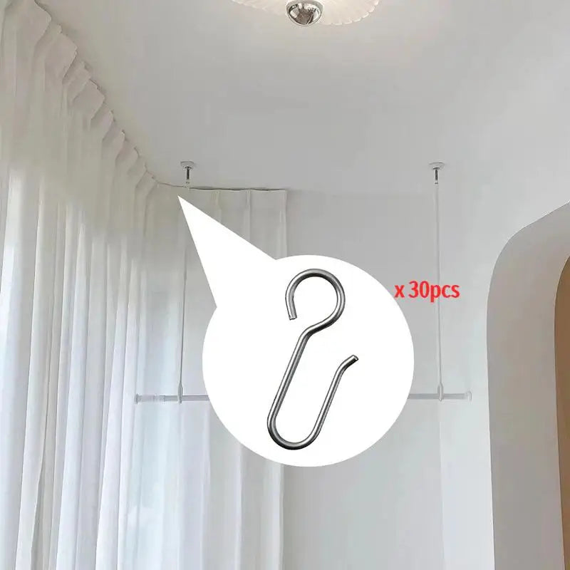 30Pcs Handy Curtain Accessories Metal Curtain Track Install Hooks S Shaped Metal Ceiling Shower Curtain Decoration Hooks. Qme