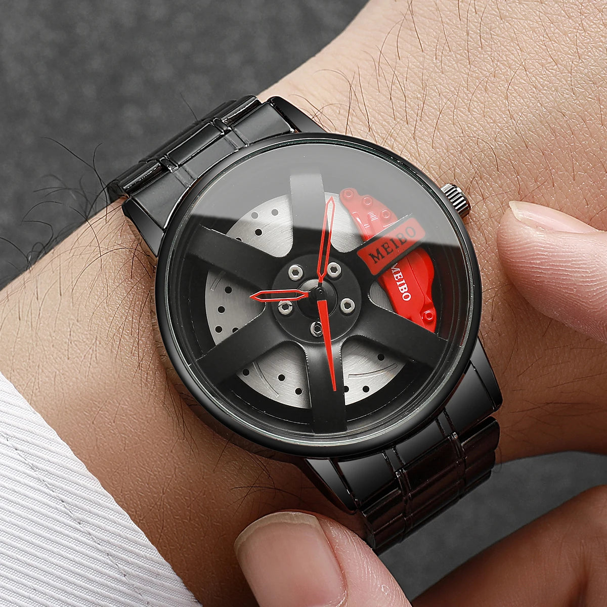 4 Pcs Fashion Men's Sports Watches 3d Car Wheel Stainless Steel Band Men's Wrist Watch Quartz Watch Set Homo Watch (Without Box) Qme 1