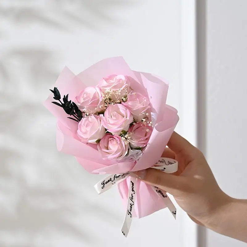 Valentine's Day Gift Decoration Rose Artificial Flowers Bouquet Fake Flower For Girlfriend Gift Mother's Day Decor Flower Qme Pink