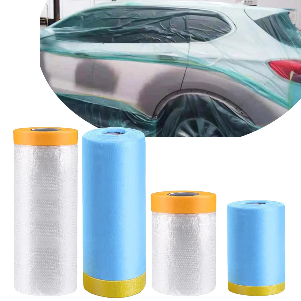 3 Sizes Pre-Taped Masking Film for Auto Painting Covering Tape and Drape Cloth PE Pre-Adhesived Dust Paint Protective Drop Film Qme