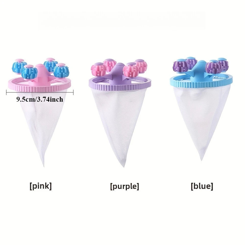 3-Pack Reusable Laundry Lint Catcher, Plastic Washing Machine Filter Net Bag with Cleaning Brush, Durable Fiber Trapper Qme Mixed Color 3pcs