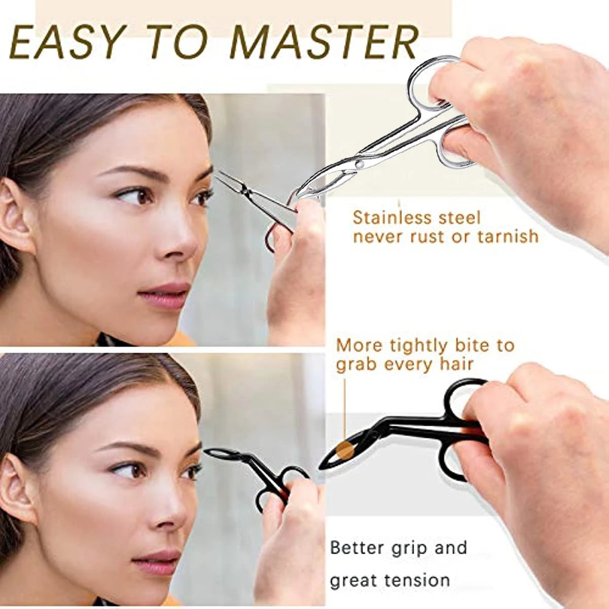 Scissor Shaped Eyebrow Tweezers Flat Headed Oblique Stainless Steel Qme