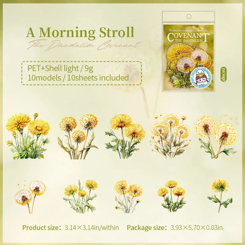 10 pcs INS Dandelion Plant Scrapbooking Materials PET Sticker Pack Journal Collage Decorative Aesthetic Stationery Stickers Qme B