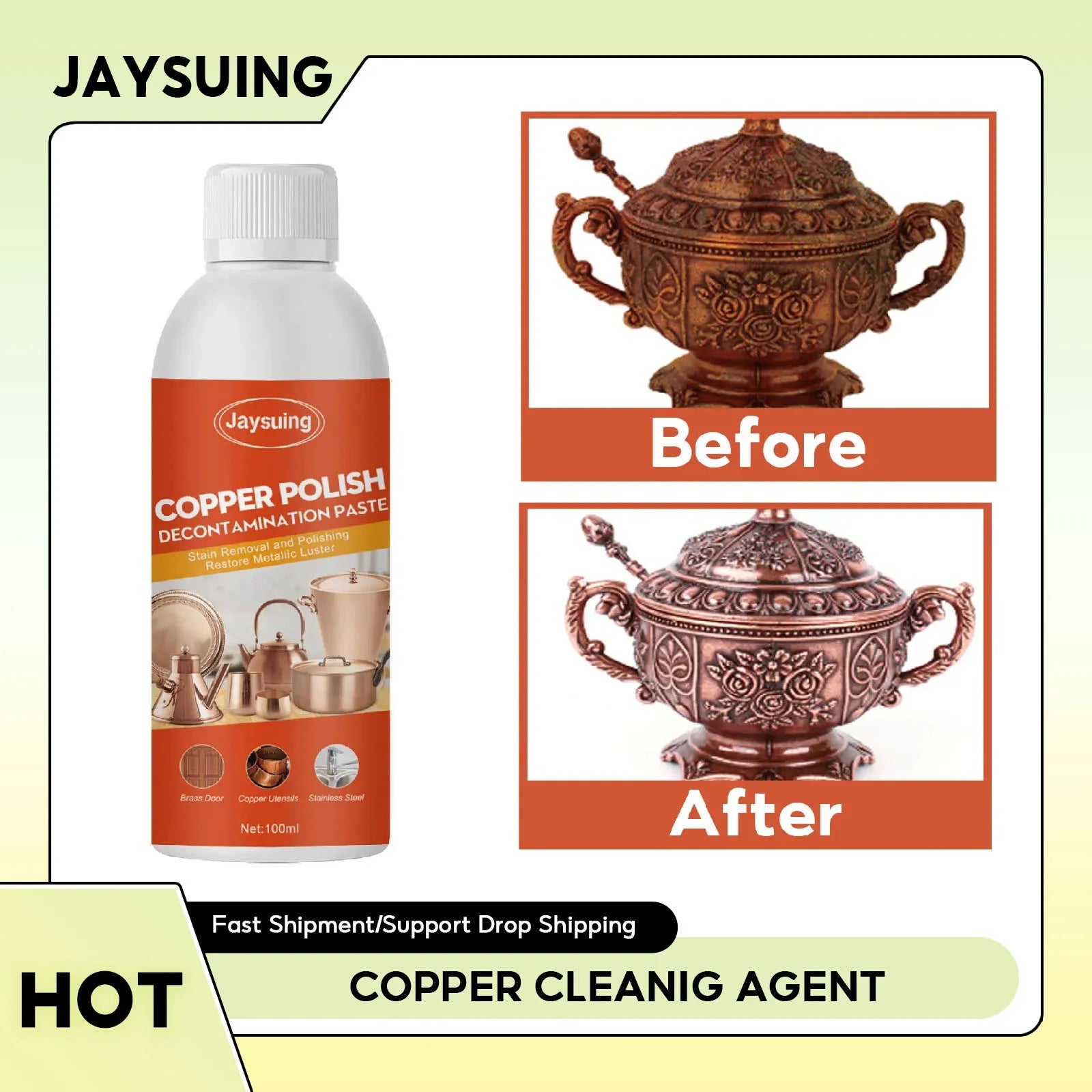 Copper Cleaner Rust Tarnish Remover Metal Stain Clean Kitchen Copperware Brassware Cleaner Copper Polish Decontamination Paste Qme