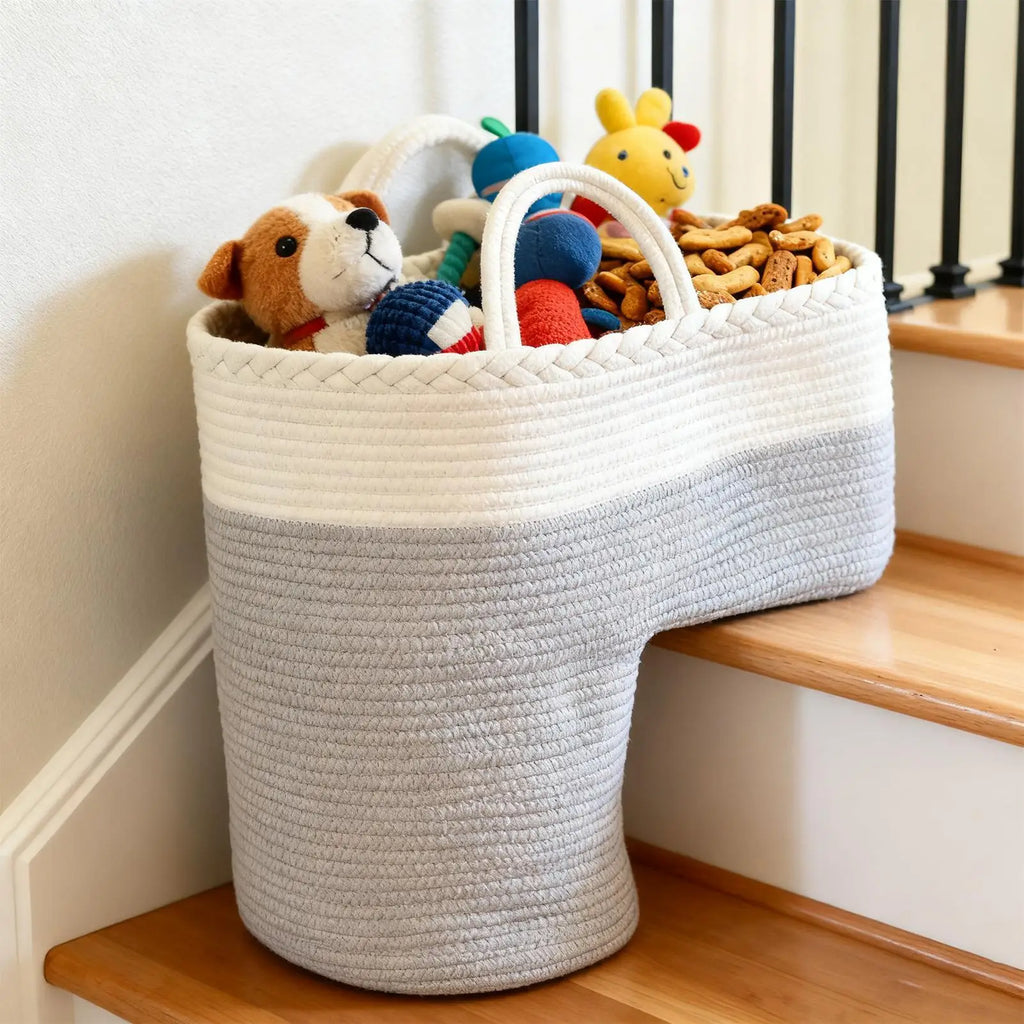 Stair Basket Foldable Woven Large Capacity Step Organizers Staircase Dirty Clothes Basket For Tools Office Apartment Household Qme