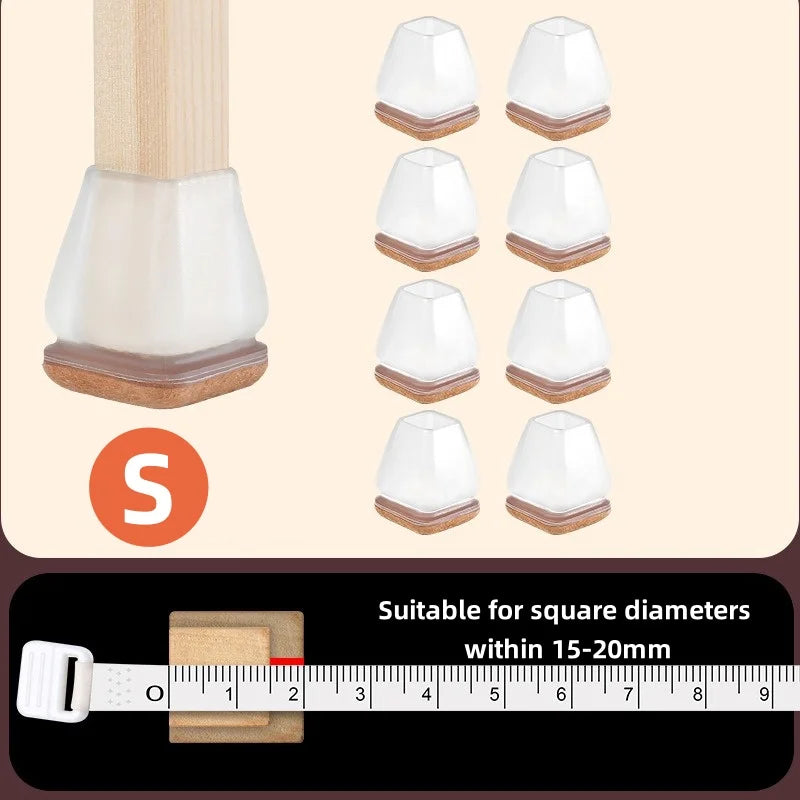 8/16PCS Chair Leg Protector TPE Diagonal Leg Table and Chair Floor Protection with Felt Furniture Leg Cover Furniture Sliders Qme Square Transparent S 16pcs