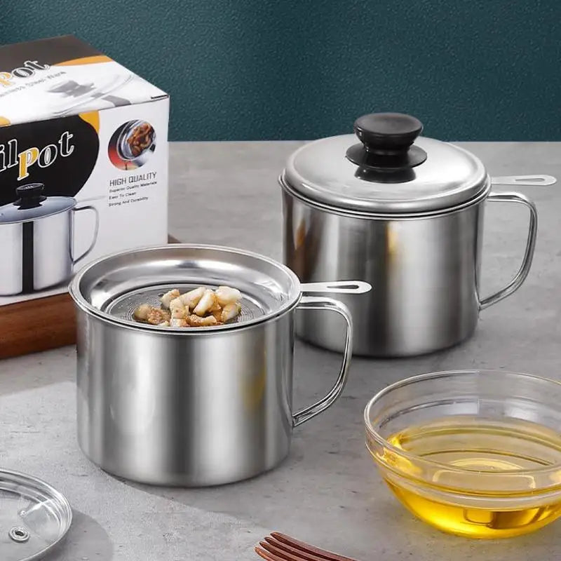 Stainless Steel Oil Strainer Pot Container Jug Storage Can Filter Qme