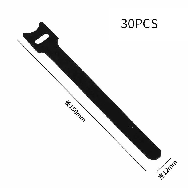 Organized Cable Setup 30 50 Reusable Hook Loop Straps Qme black 30pcs