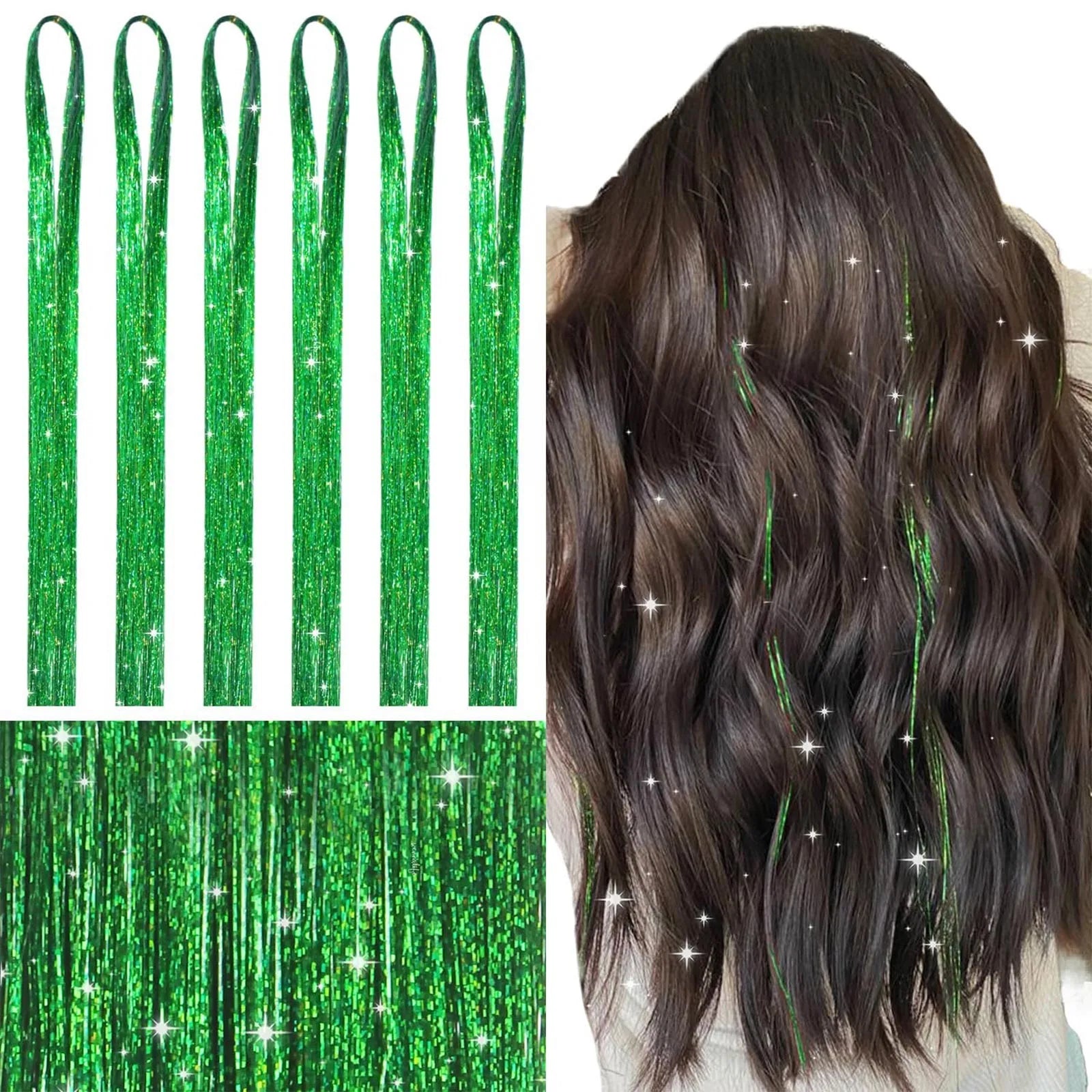 Sparkle Hair Tinsel Synthetic Rainbow Colored Strands Girls Headwear False Hair Extensions Decor Glitter Stage Performace Props Qme E