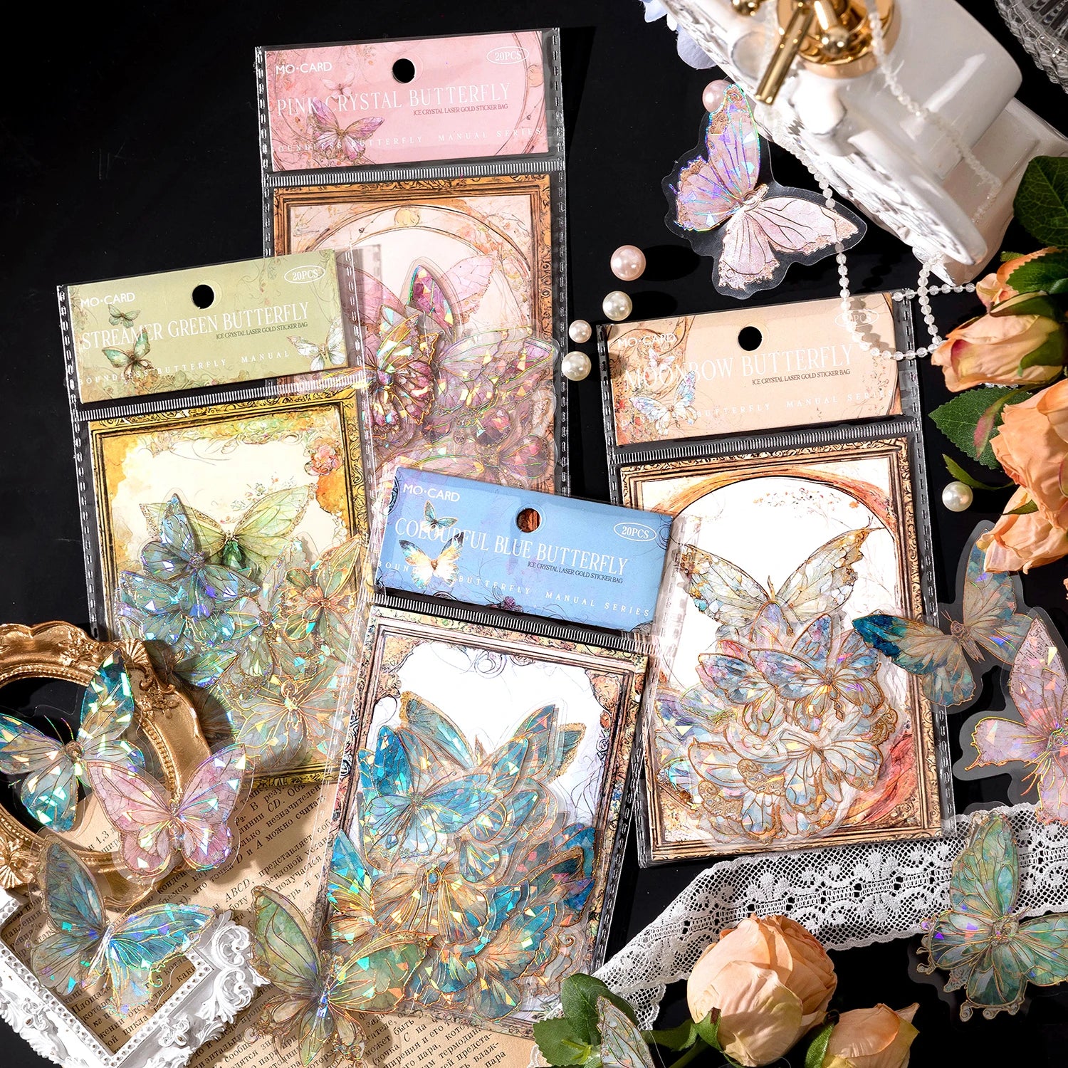 20Pcs PET Butterfly Stickers Transparent Decorative Decals DIY Scrapbooking Collage Photo Album Waterproof Decor Stickers Qme