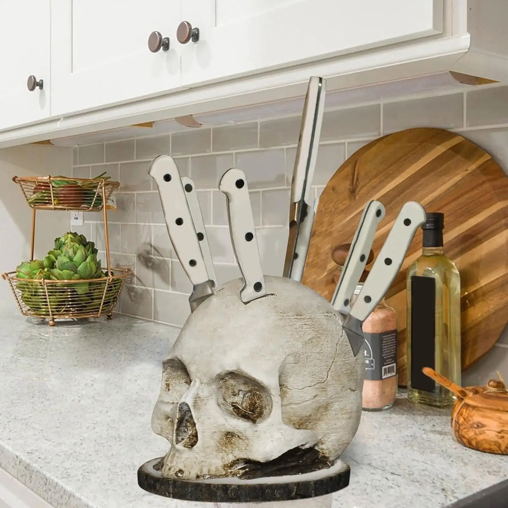 Kitchen Rack For Knives Countertop Skull Head Shaped Kitchen Tools Storage Scary Decoration Home Organization For Fireplaces Qme