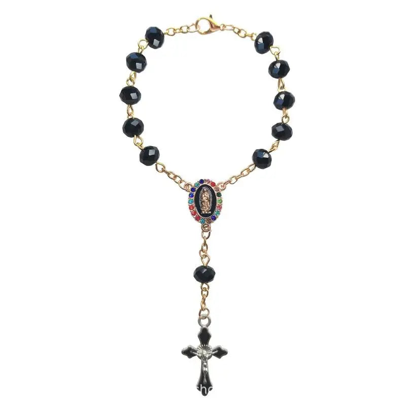 1Pcs Auto Interior Ornament Rosary Cross Pendant Steering Wheel Charm Religious Decor Christian Hanging Dashboard Accessory Qme A2