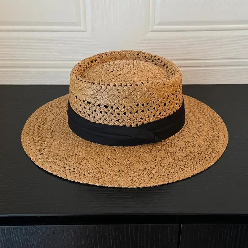 High-quality Wide-brimmed Panama Straw Hat Beach Trips Summer Sun Qme B one size