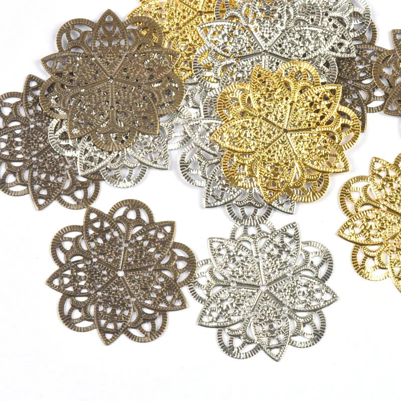 3Colors Flowers Filigree Wraps Connectors For Making DIY Jewelry Accessories Findings Scrapbook Home Decor Metal Crafts Supplies Qme