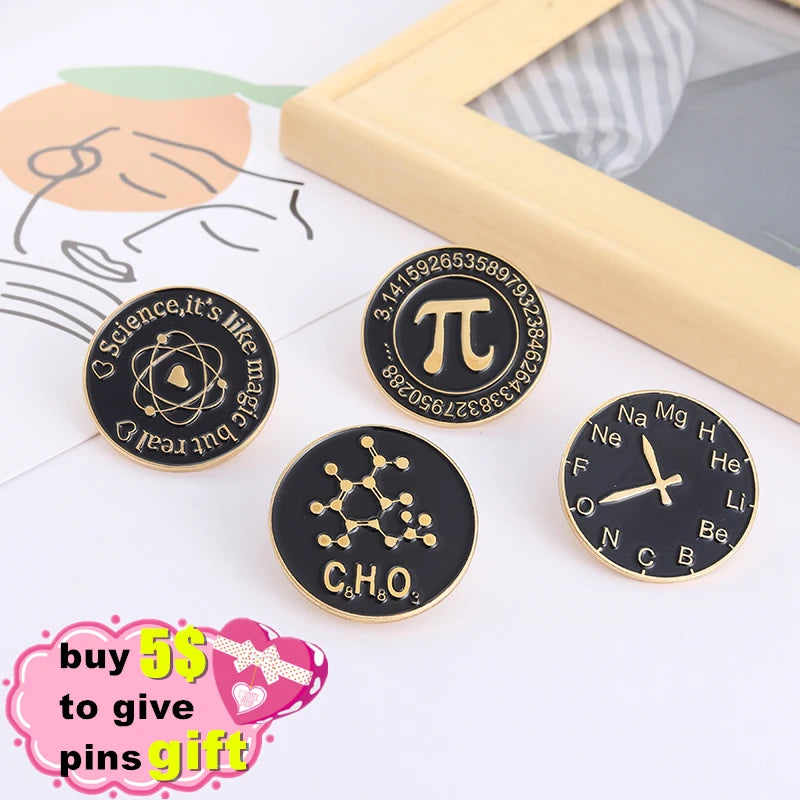 Science Stuff Enamel Pins Tube, Atomic Model,Chemical Symbol, Conical Flask Brooch Badge Gift for Science Enthusiast Wholesale Qme