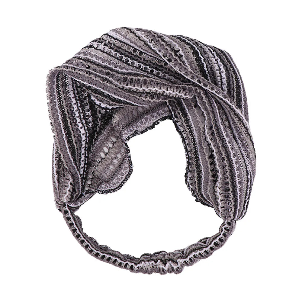 Retro Pearl Women Head Wraps Multicolor Wide-brimmed Turban Headband Qme grey