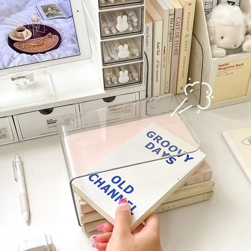 U-shaped Book Folder Desk Storage Rack Home Office Portable Acrylic Qme