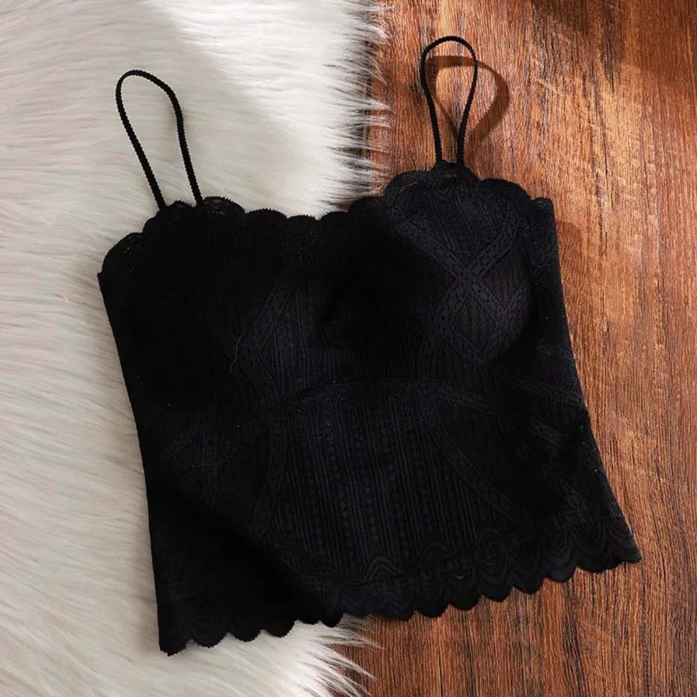 Spicy Girl Ice Silk Lace Camisole Slim Fit Sleeveless Corset Thin Qme Black M