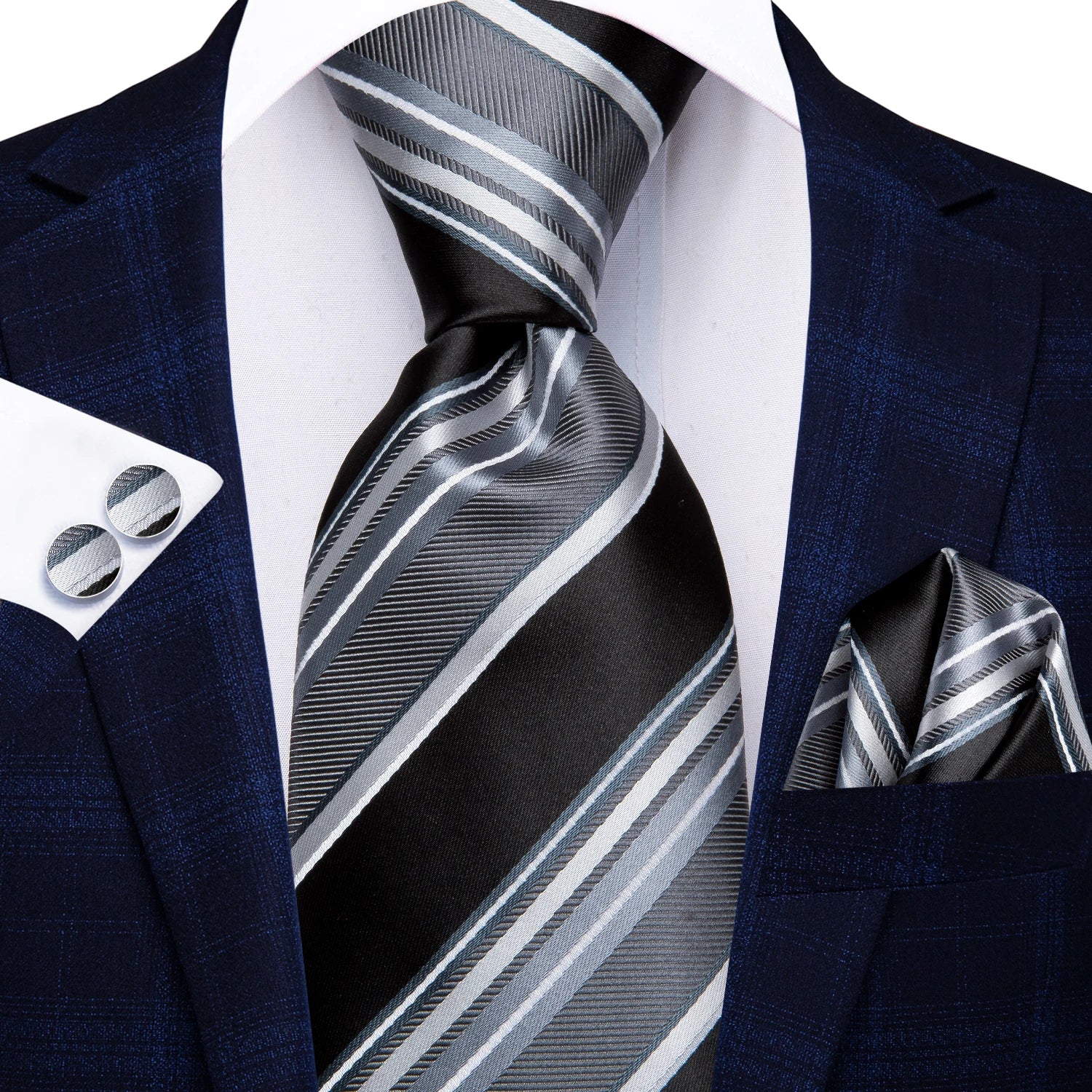 Hi-tie Red Blue Striped Business Mens Tie Jacquard Necktie