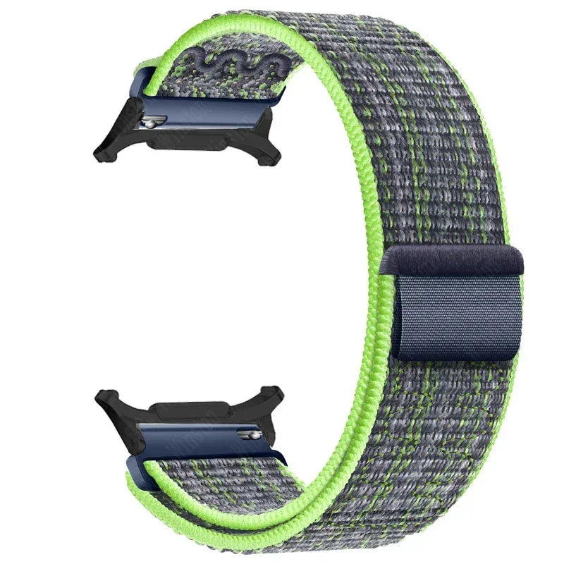Nylon Solo Loop Strap for Samsung Galaxy Watch 7 Ultra 47mm Braided Band Bracelet for Galaxy 7 Ultra Quick Connector Watchband Qme Blue Green-B Galaxy Watch 7 Ultra
